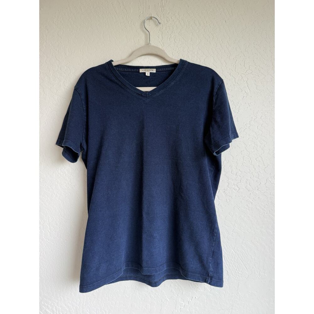 Gustin 100% Cotton T Shirt Mens Small Blue Made in USA Minimalist Basic Tee